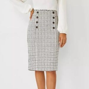 Ann Taylor Cream Black Tweed Pencil Skirt 8 NWT